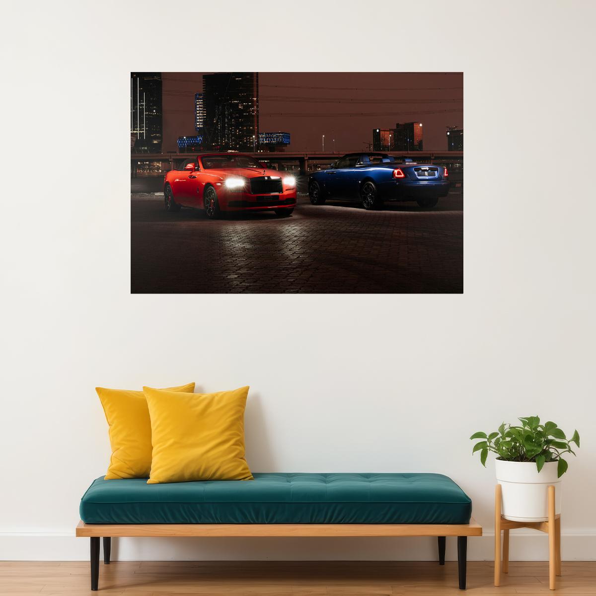 Rolls-royce Dawn Black Badge Red And Blue Cars Poster Wall Art Print Home Wall Decor