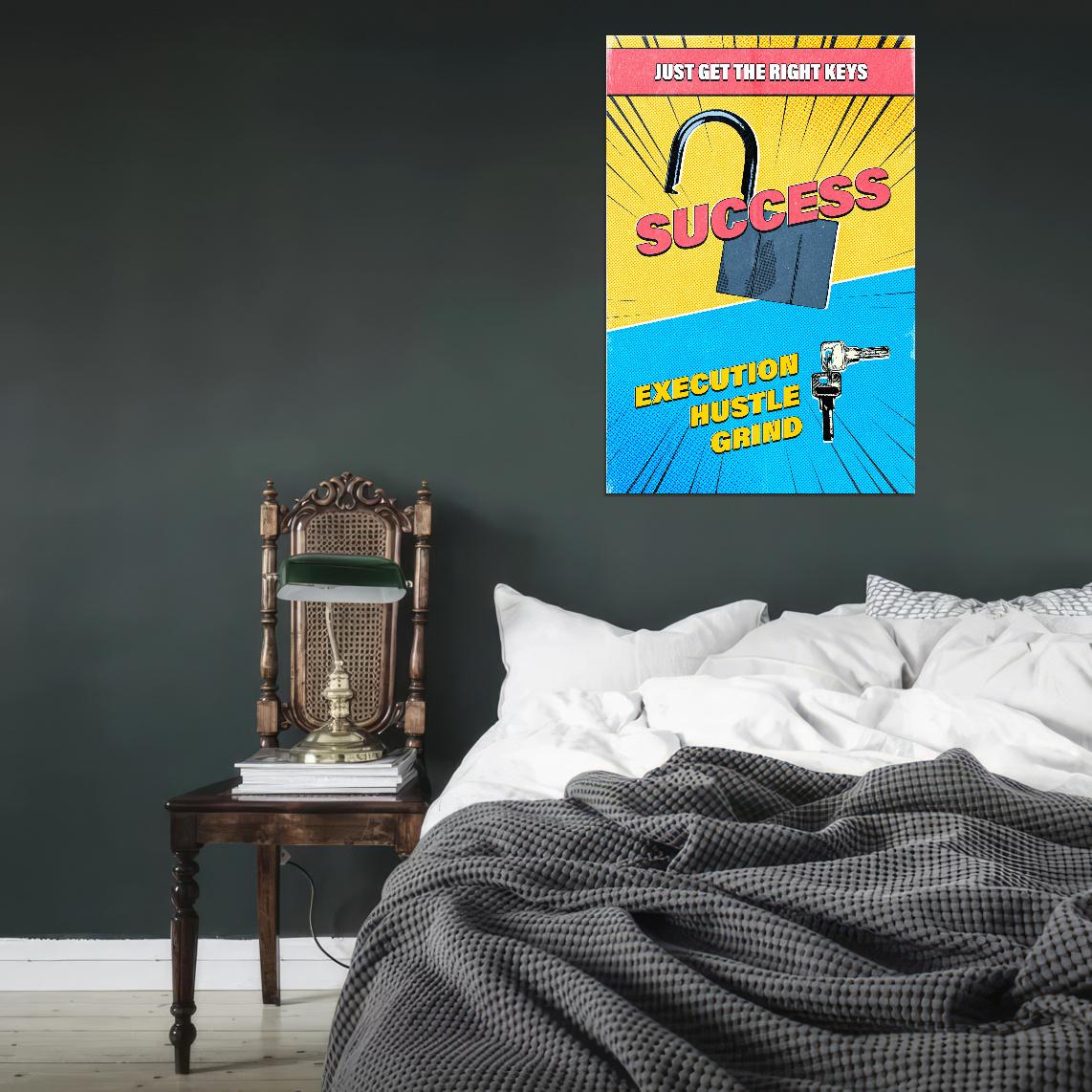 Just Get The Right Keys Success Execution Hustle Grind Inspirational Comic Style Poster