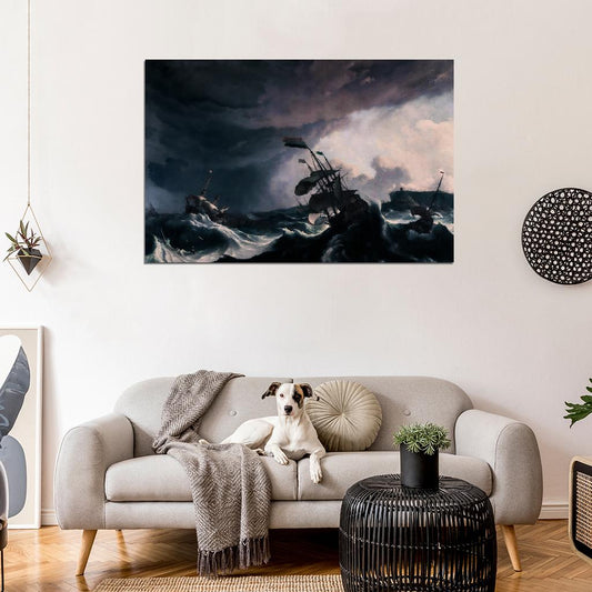 Ships In a Sea Storm Dark Academia Mood Vintage Aethetic Poster - xonomax