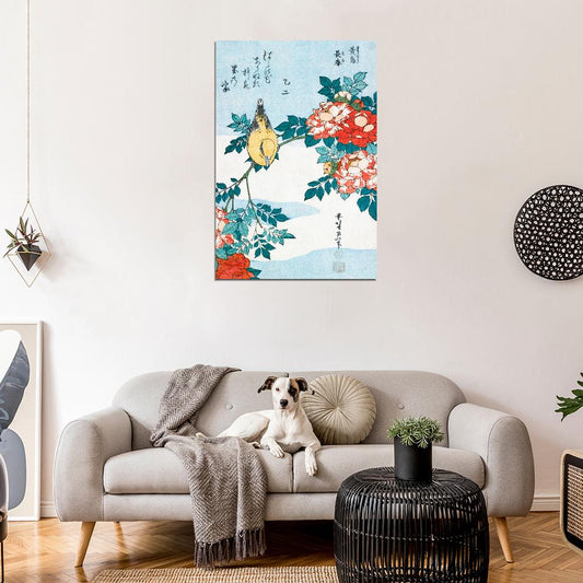 Bird and Blooming of Flowers Japanese Traditional Poster - xonomax