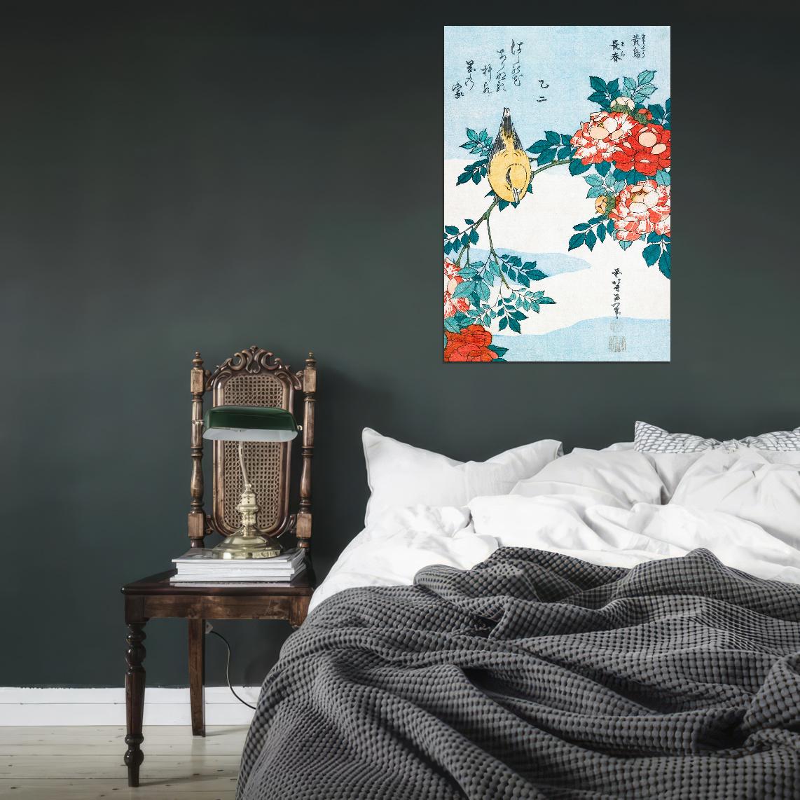 Bird and Blooming of Flowers Japanese Traditional Poster - xonomax