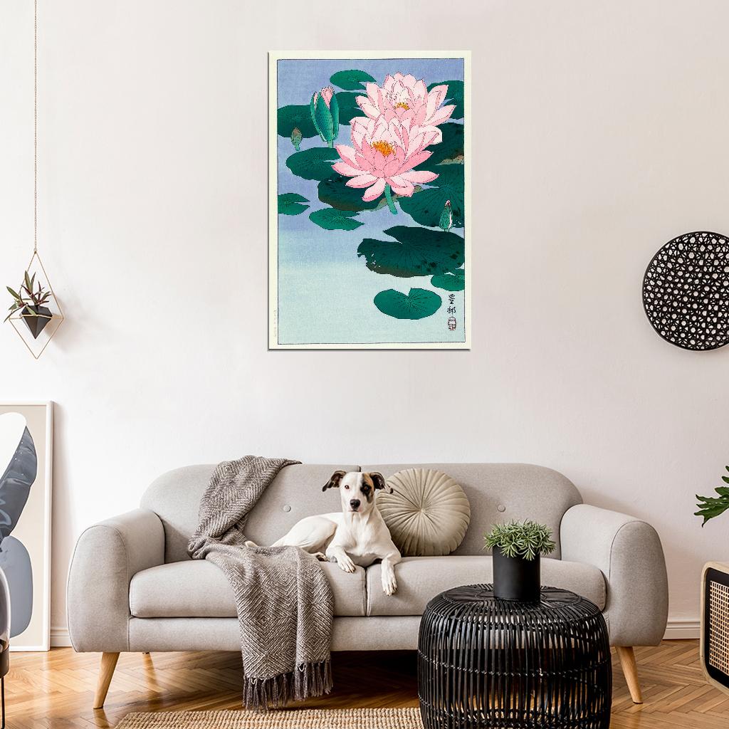 Lotus Nelumbo Flower Bloom Water Pond Japanese Traditional Poster