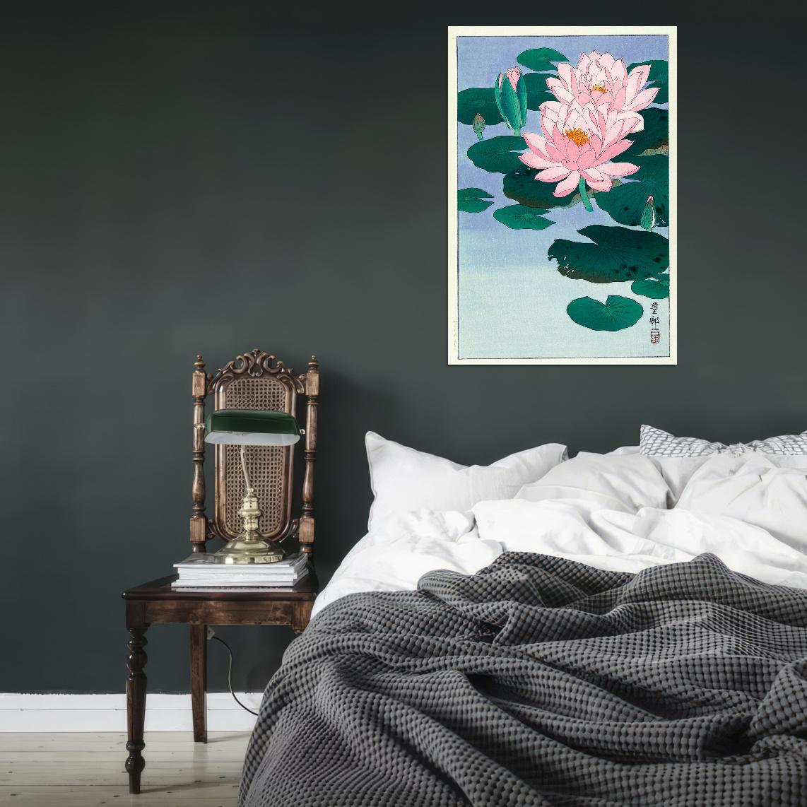 Lotus Nelumbo Flower Bloom Water Pond Japanese Traditional Poster