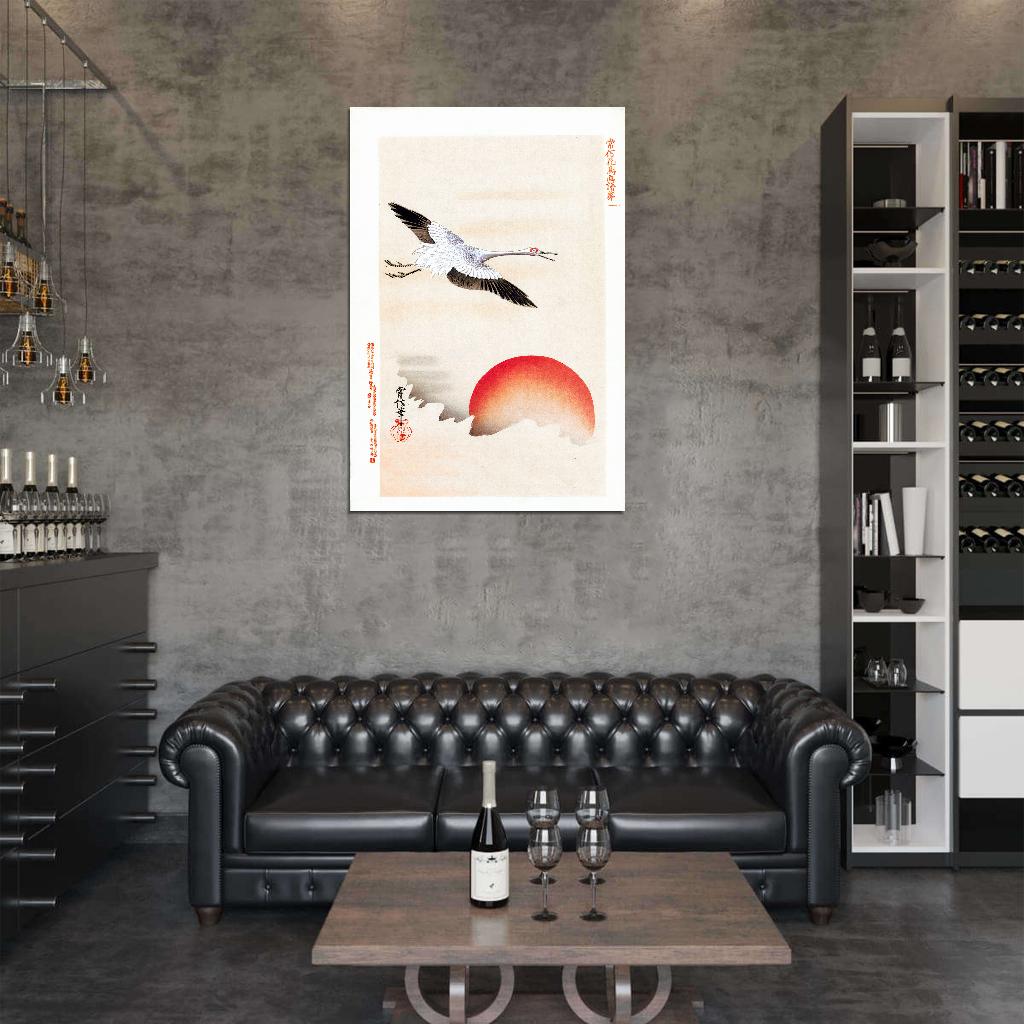 Sunset Sunrise Crane Japanese Traditional Poster