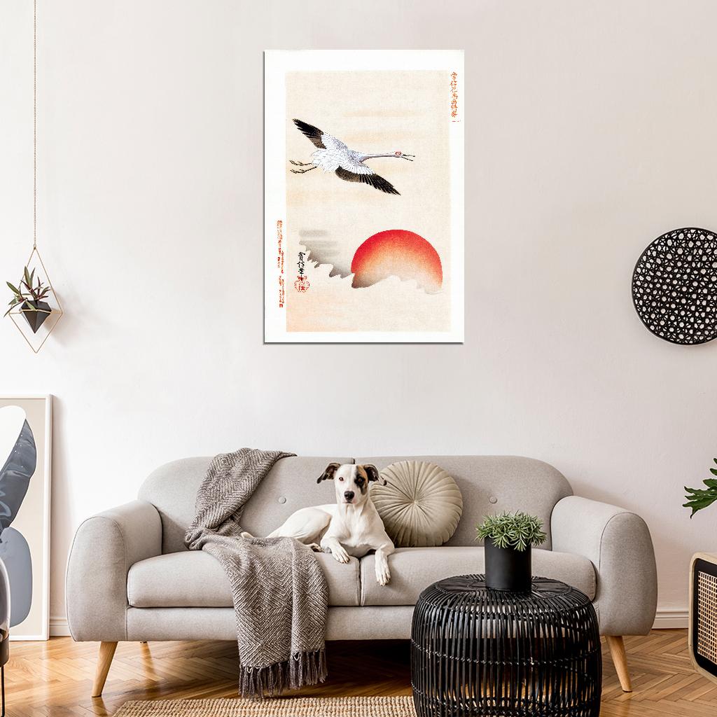 Sunset Sunrise Crane Japanese Traditional Poster