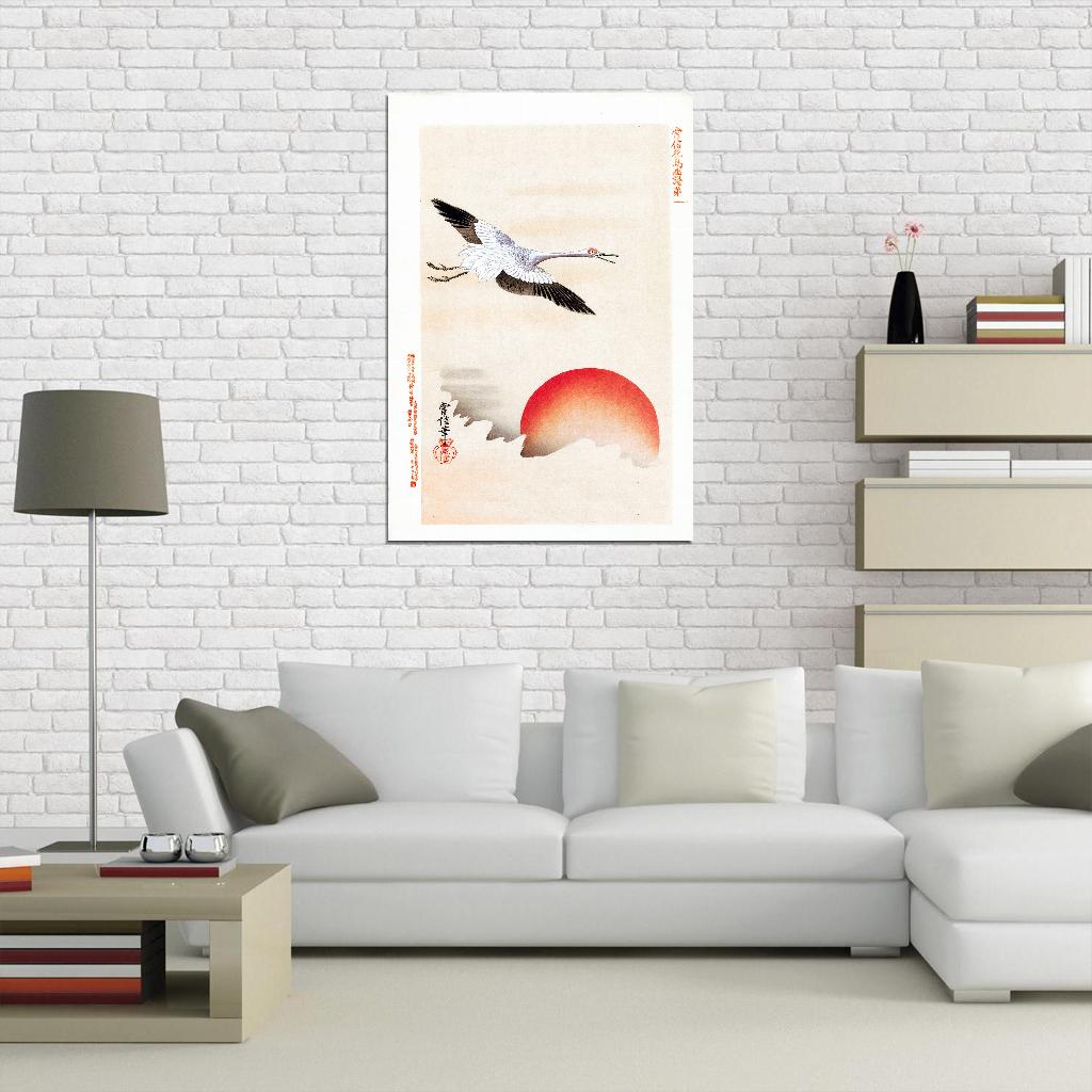 Sunset Sunrise Crane Japanese Traditional Poster