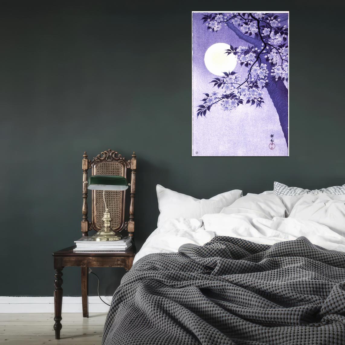 Night Flower Tree Sakura Bloom Japanese Traditional Poster