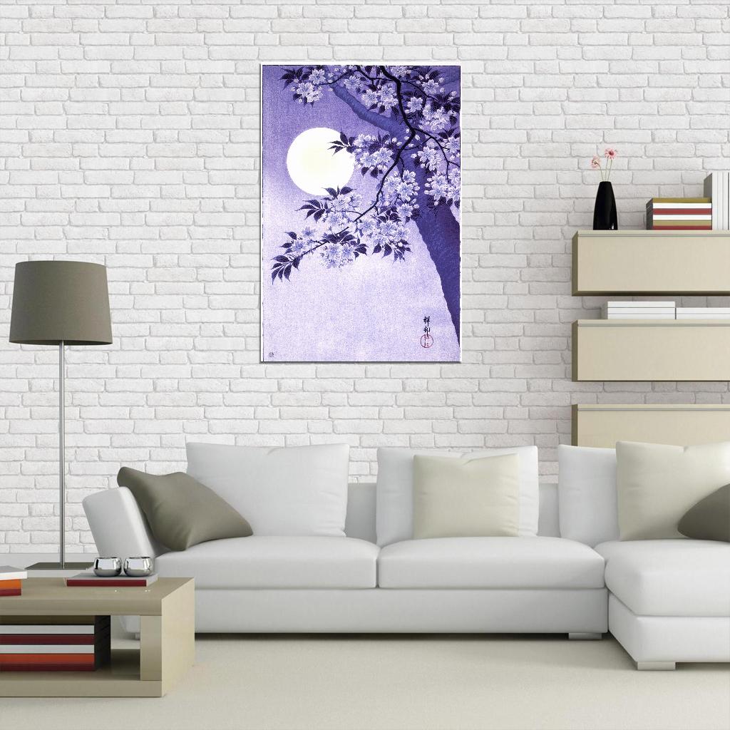 Night Flower Tree Sakura Bloom Japanese Traditional Poster