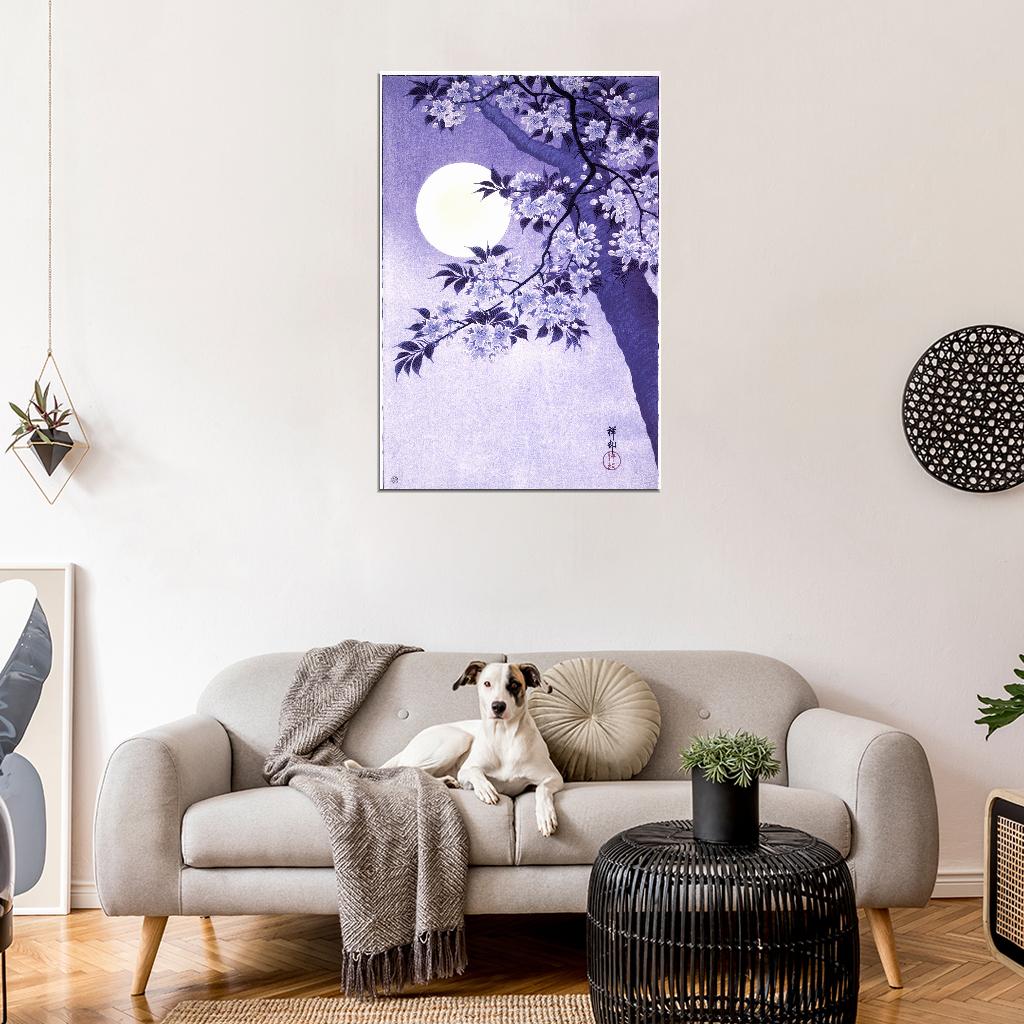 Night Flower Tree Sakura Bloom Japanese Traditional Poster