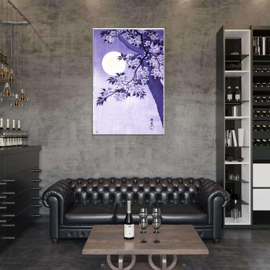 Night Flower Tree Sakura Bloom Japanese Traditional Poster