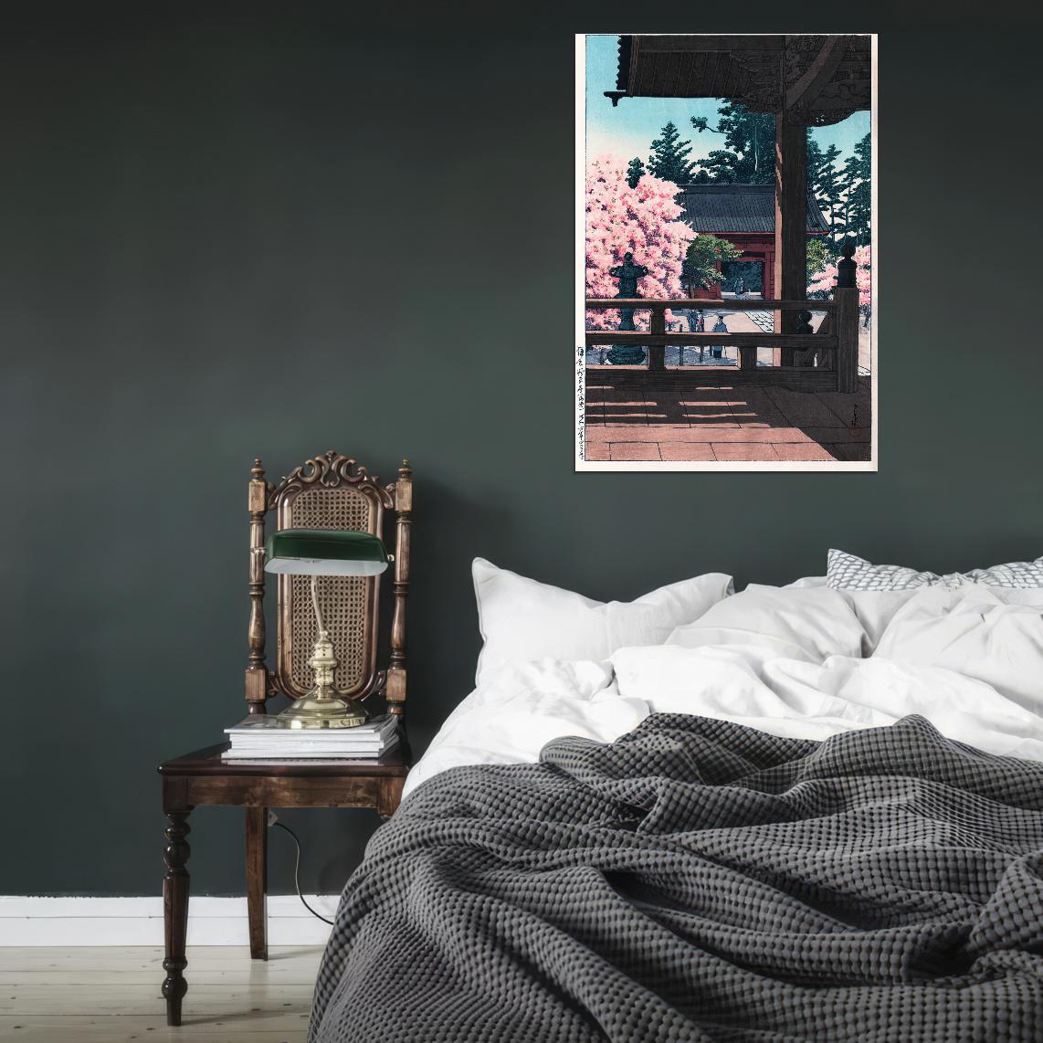 Temple Rain Sakura Bloom Japanese Traditional Poster - xonomax