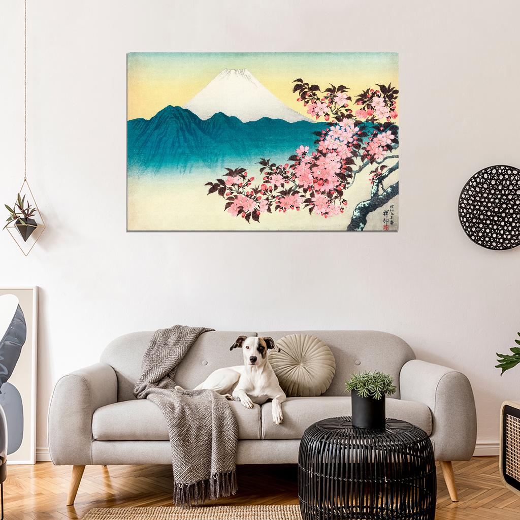 Mount Fuji Sakura Bloom Japanese Traditional Poster