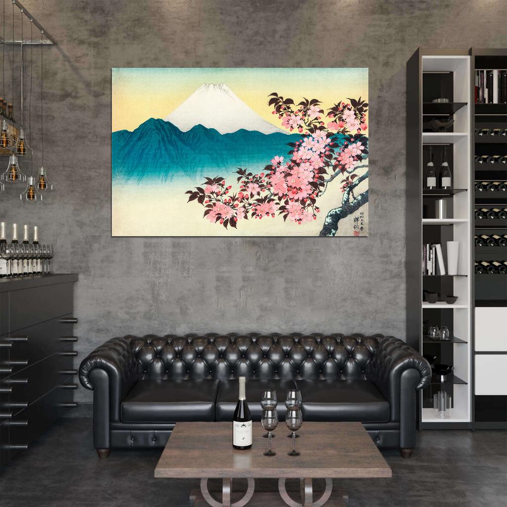 Mount Fuji Sakura Bloom Japanese Traditional Poster
