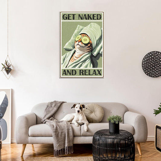 Get Naked And Relax Funny Cat at Spa Vintage Art Poster - xonomax