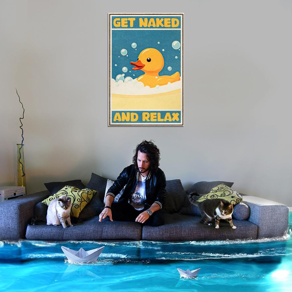 Get Naked And Relax Funny Duck Vintage Art Poster