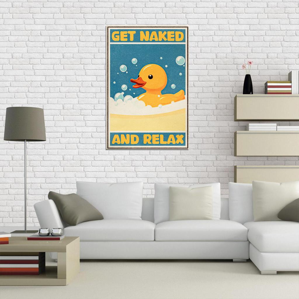 Get Naked And Relax Funny Duck Vintage Art Poster