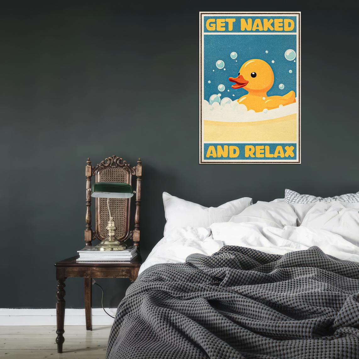 Get Naked And Relax Funny Duck Vintage Art Poster