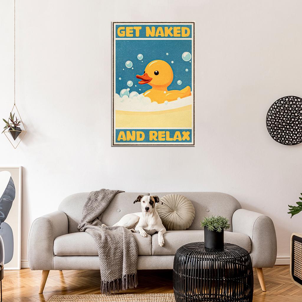 Get Naked And Relax Funny Duck Vintage Art Poster