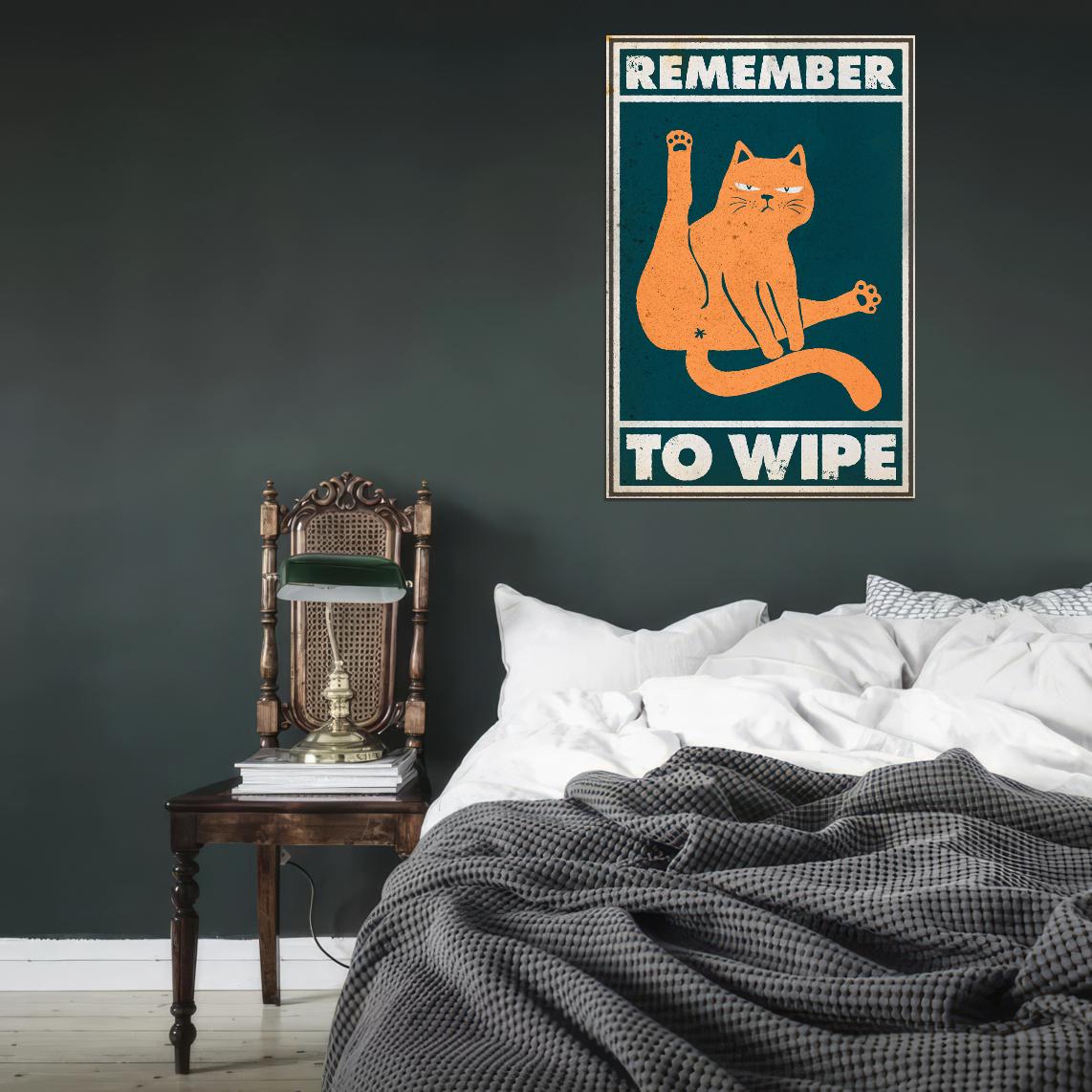 Remember To Wipe Funny Orange Cat Vintage Art Poster