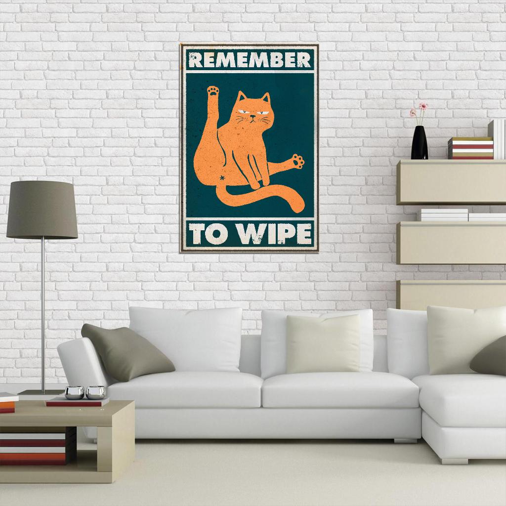 Remember To Wipe Funny Orange Cat Vintage Art Poster