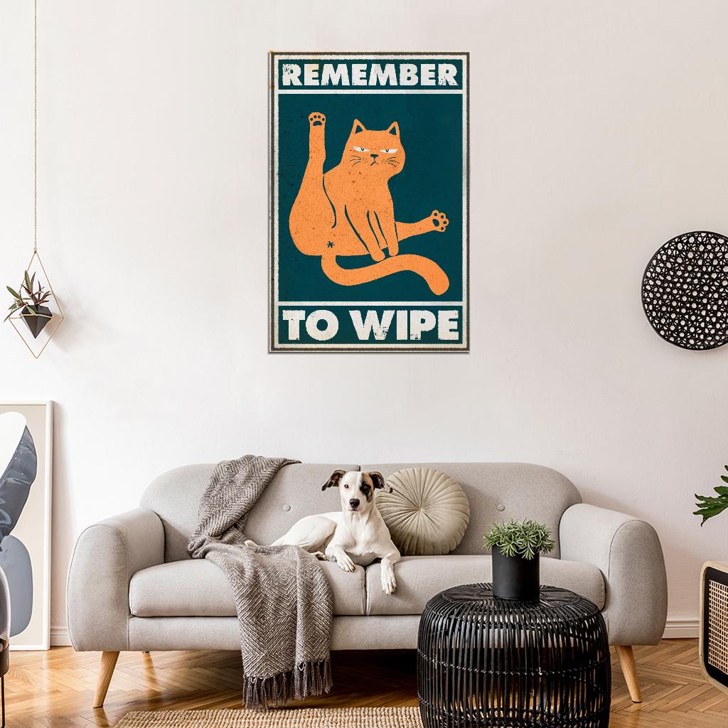 Remember To Wipe Funny Orange Cat Vintage Art Poster