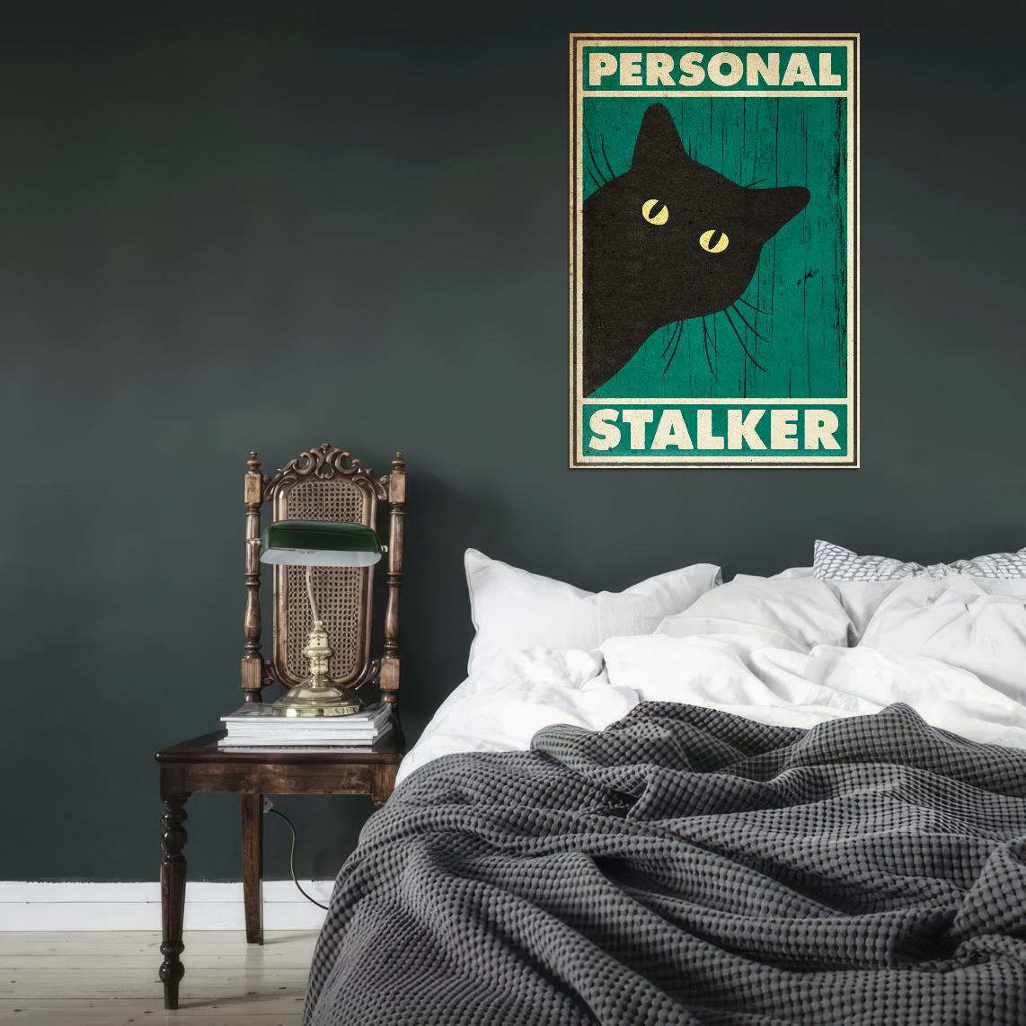 Personal Stalker Funny Black Cat Vintage Art Poster - xonomax