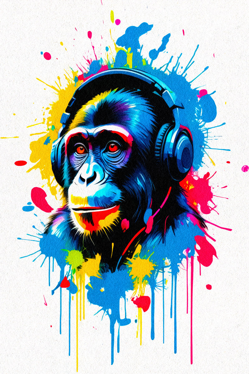 Monkey In Headphones Animal Abstract Colorful Art Poster
