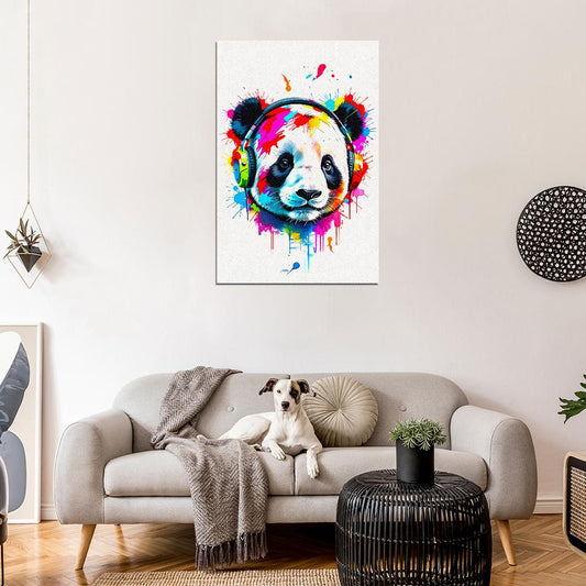 Panda In Headphones Animal Abstract Colorful Art Poster - xonomax