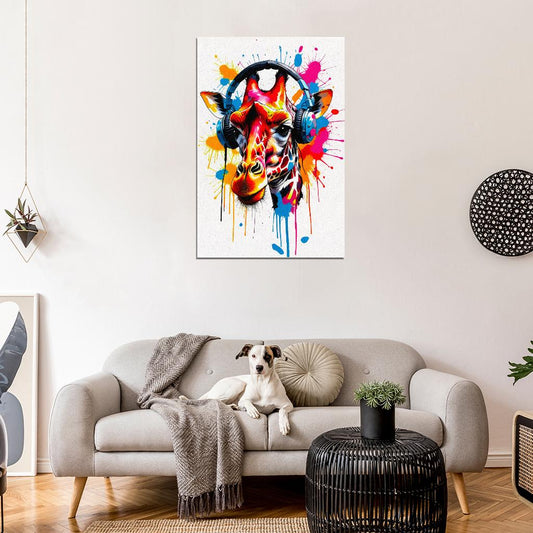 Giraffe In Headphones Animal Abstract Colorful Art Poster - xonomax