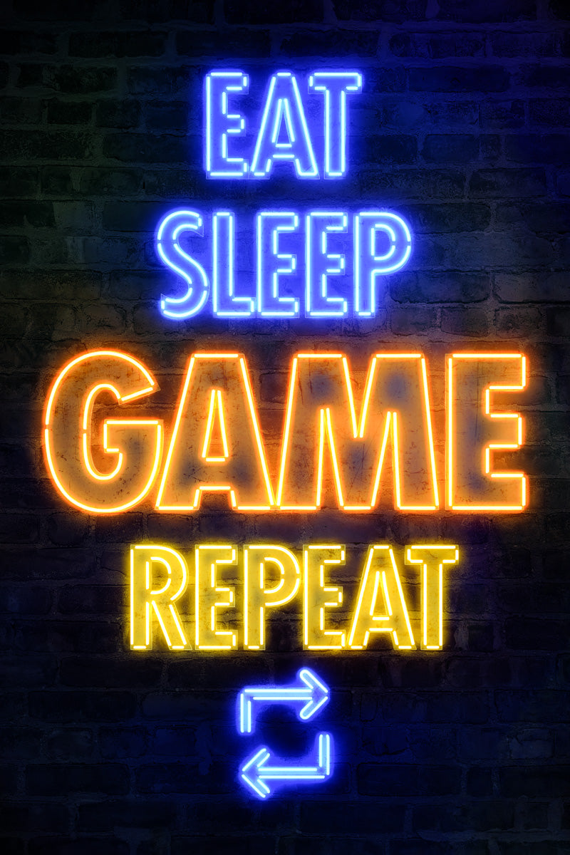 Eat Sleep Game Repeat Gaming Neon Art Print Poster - xonomax