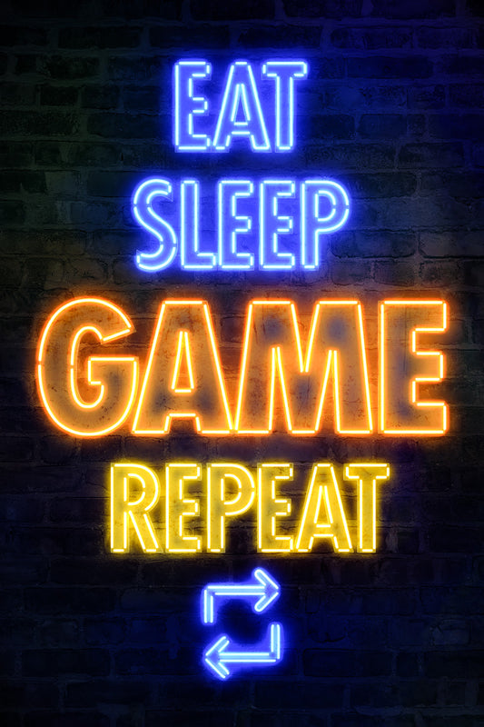 Eat Sleep Game Repeat Gaming Neon Art Print Poster - xonomax
