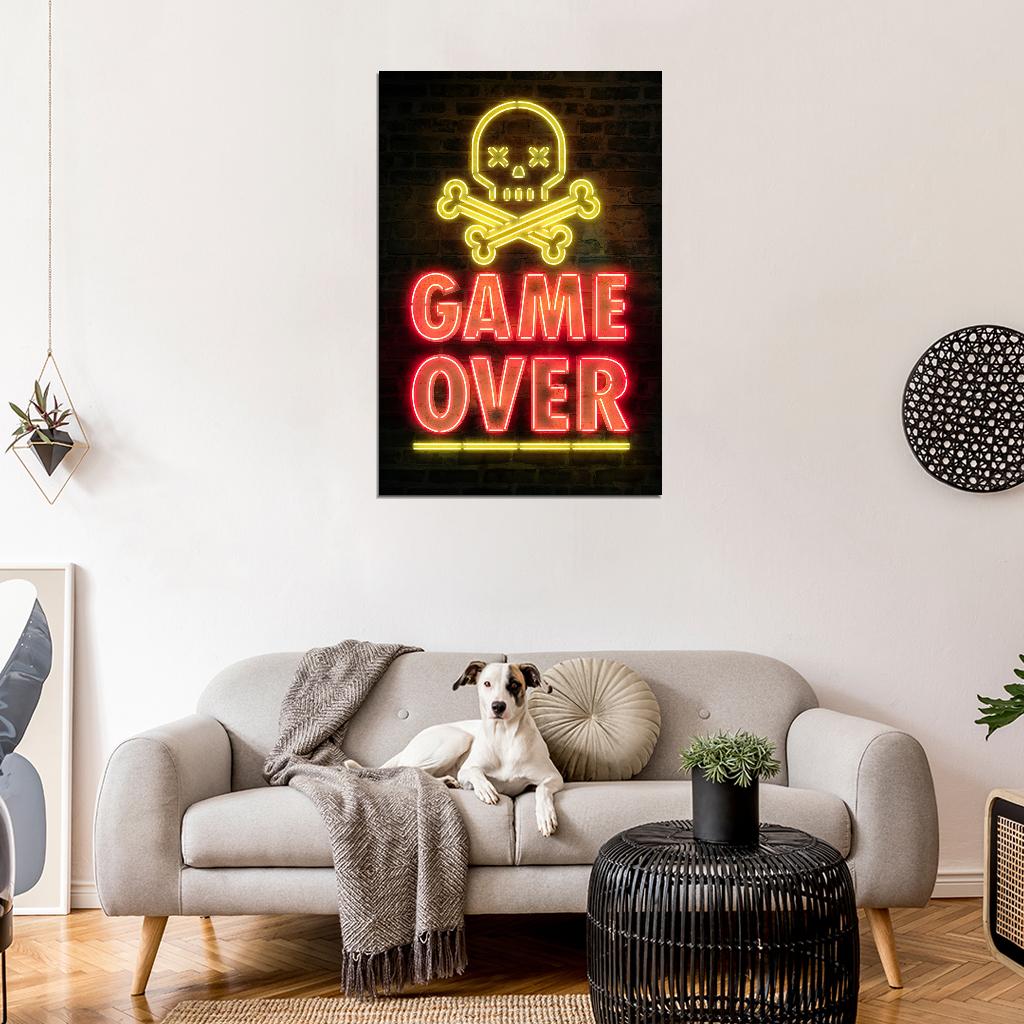 Game Over Gaming Neon Art Poster