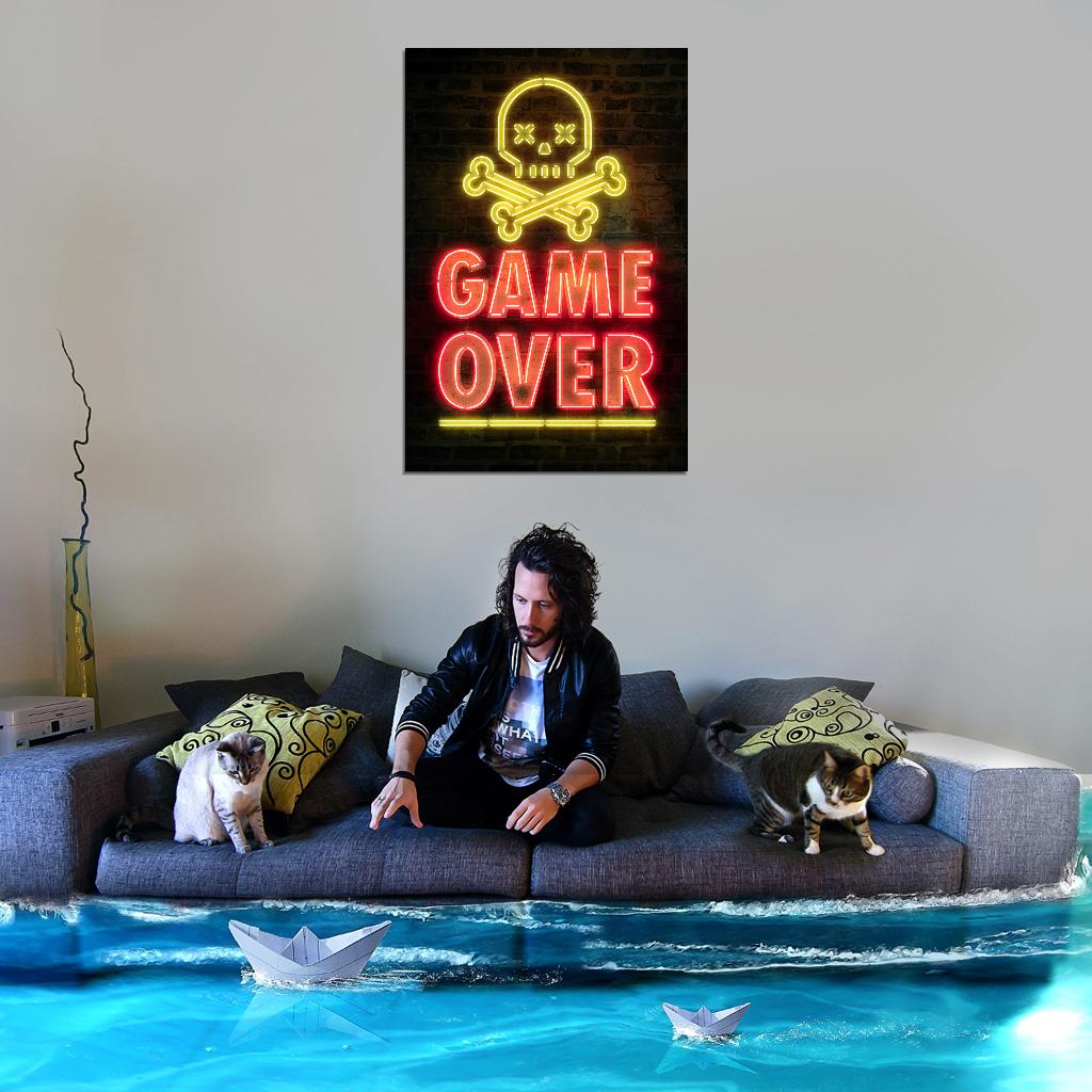 Game Over Gaming Neon Art Poster