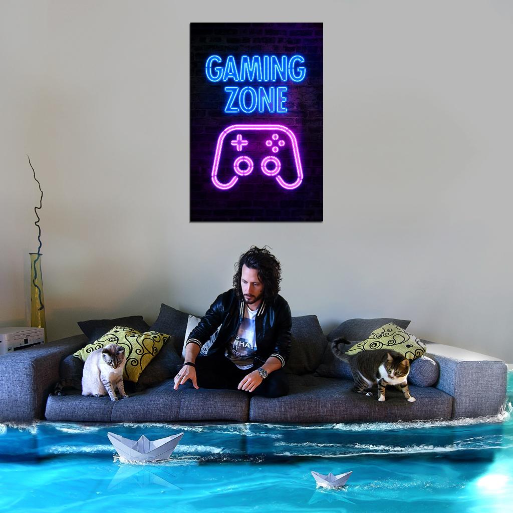 Gaming Zone Neon Art Poster