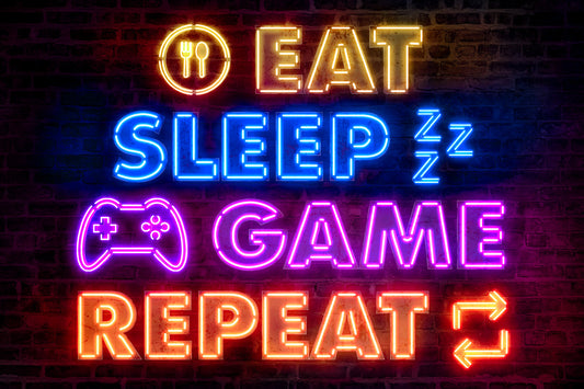 Eat Sleep Game Repeat Gaming Neon Art Poster - xonomax