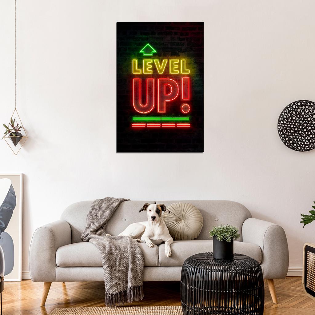 Level Up Gaming Neon Art Poster
