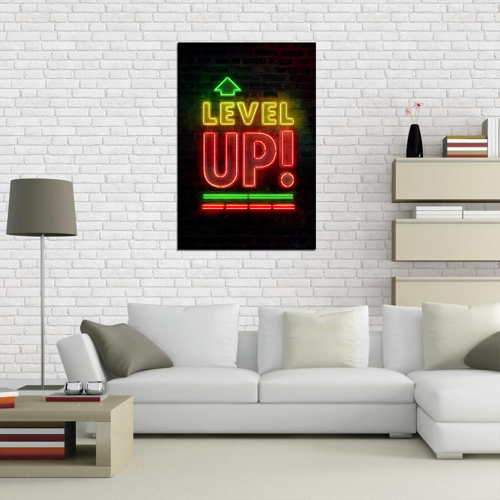 Level Up Gaming Neon Art Poster