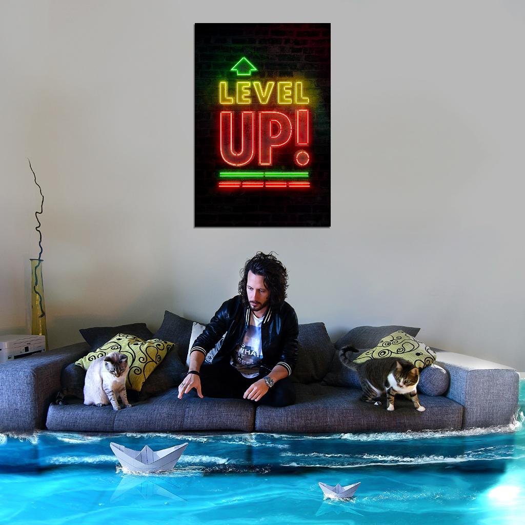Level Up Gaming Neon Art Poster