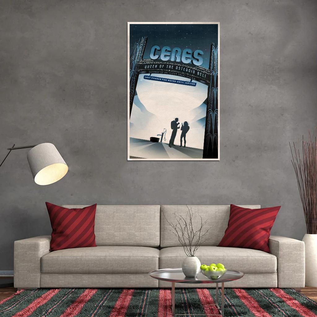 NASA Space Travel to Ceres Queen of the Asteroid Belt Vintage Art Poster - xonomax