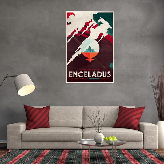 NASA Space Travel Visit Beautiful Southern Enceladus Vintage Art Poster - xonomax
