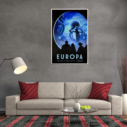 NASA Space Travel to Europa Discover Life Under the Ice Vintage Art Poster - xonomax