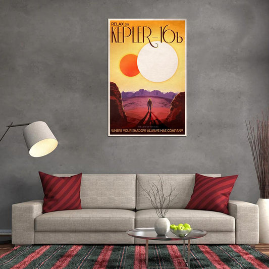 NASA Space Travel to Kepler-16b The Land of Two Suns Vintage Art Poster - xonomax