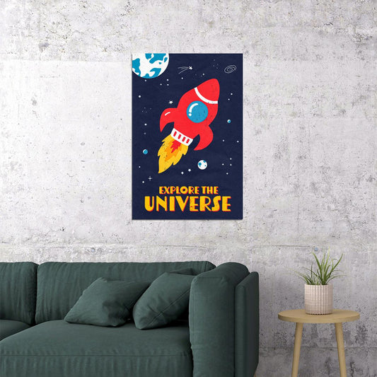 Explore The Universe Space Kid's Poster Rocketship Decor - xonomax