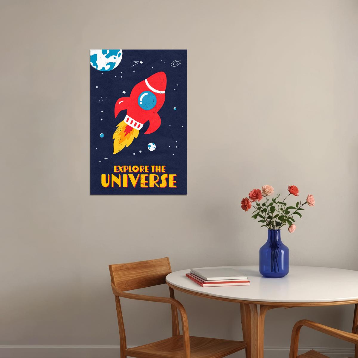 Explore The Universe Space Kid's Poster Rocketship Decor - xonomax
