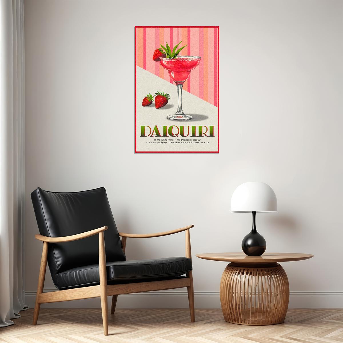 Strawberry Daiquiri Vintage Poster Eclectic Decor For Bar Kitchen Print