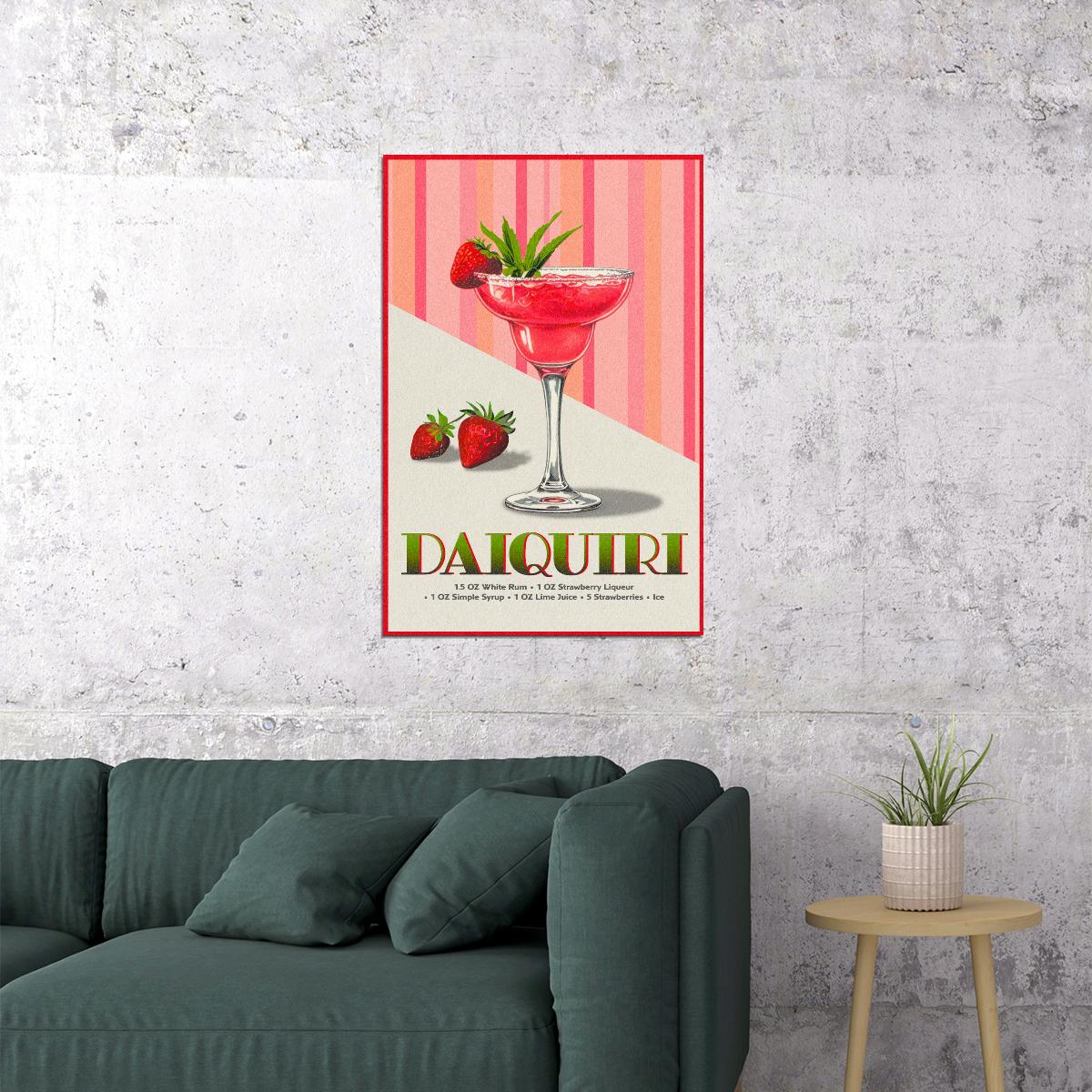 Strawberry Daiquiri Vintage Poster Eclectic Decor For Bar Kitchen Print