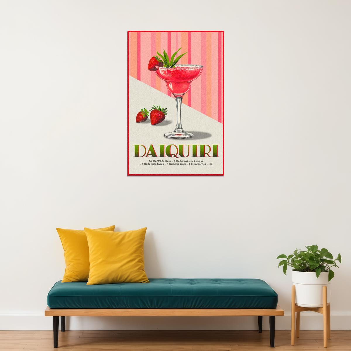 Strawberry Daiquiri Vintage Poster Eclectic Decor For Bar Kitchen Print