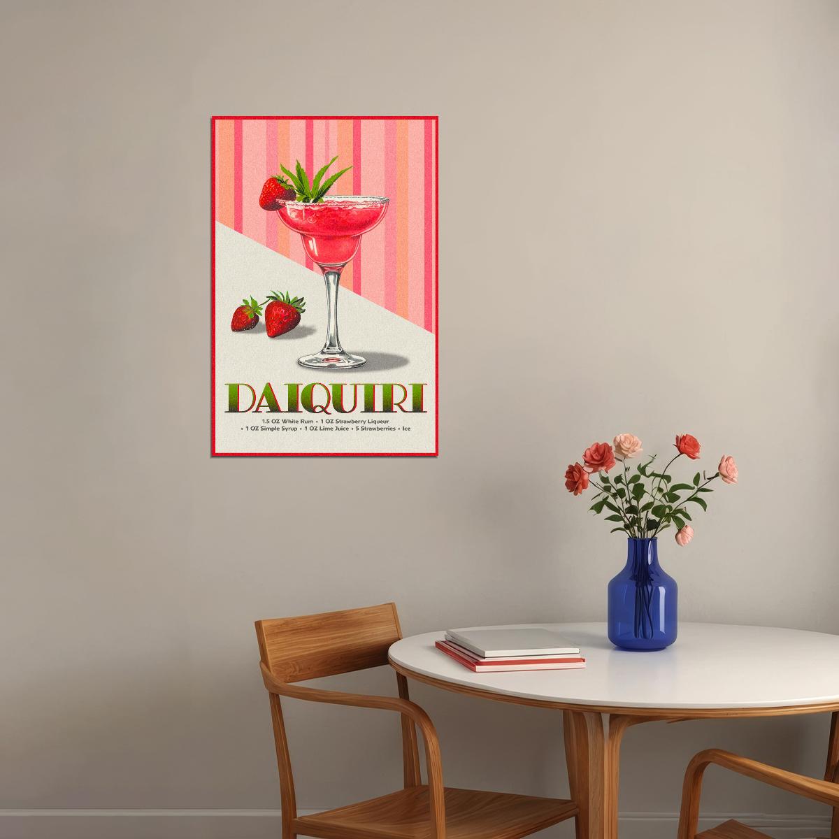 Strawberry Daiquiri Vintage Poster Eclectic Decor For Bar Kitchen Print