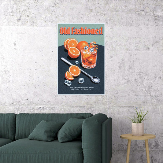 Old Fashioned Cocktail Vintage Poster Retro Maximalist Kitchen Art Dining Room Wall Decor - xonomax