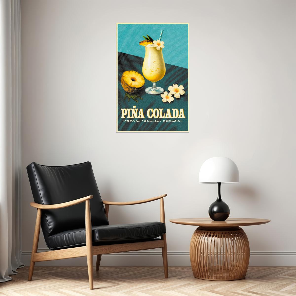 Pina Colada Cocktail Vintage Poster Teal Aesthetic Kitchen Wall Art Turquoise Dining Room Decor